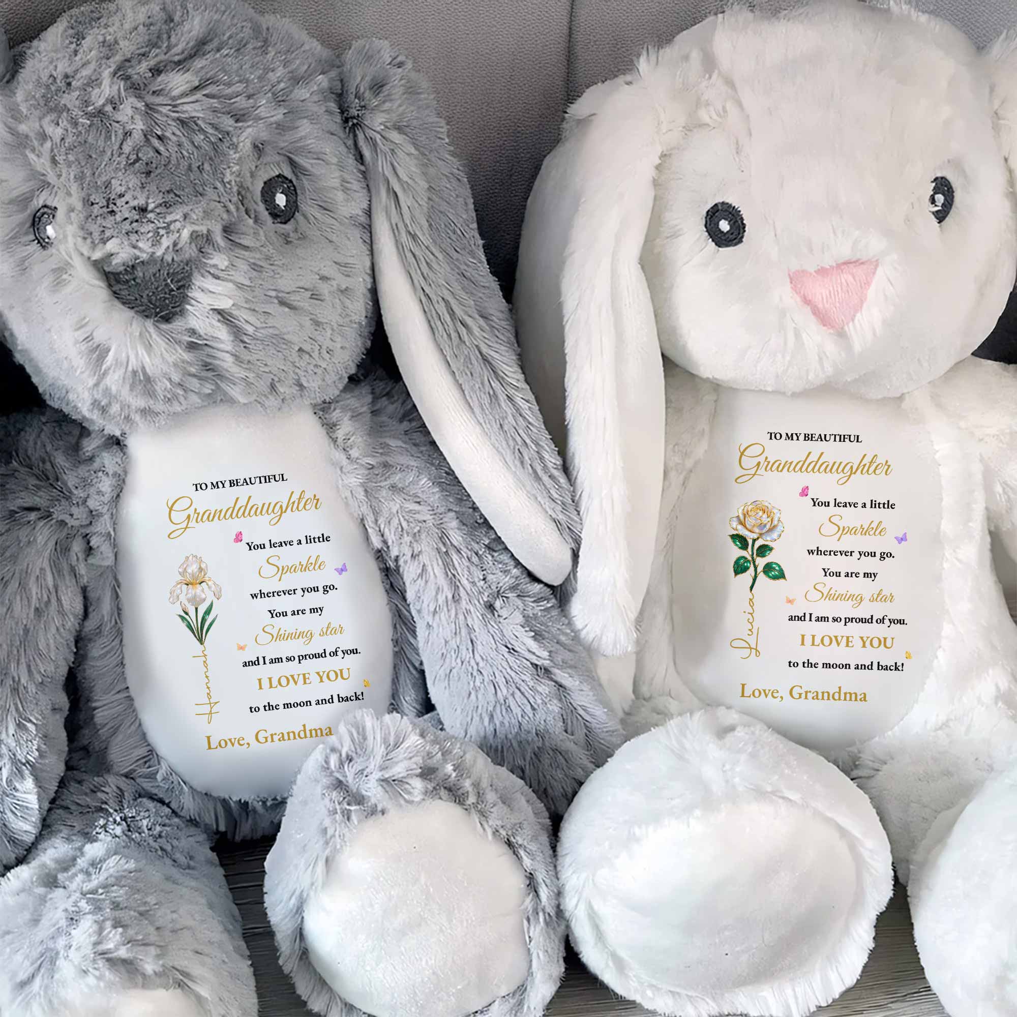 Leave A Little Sparkle Wherever You Go, Star And Flowers - Personalized Stuffed Bunny - GDT596_BUN