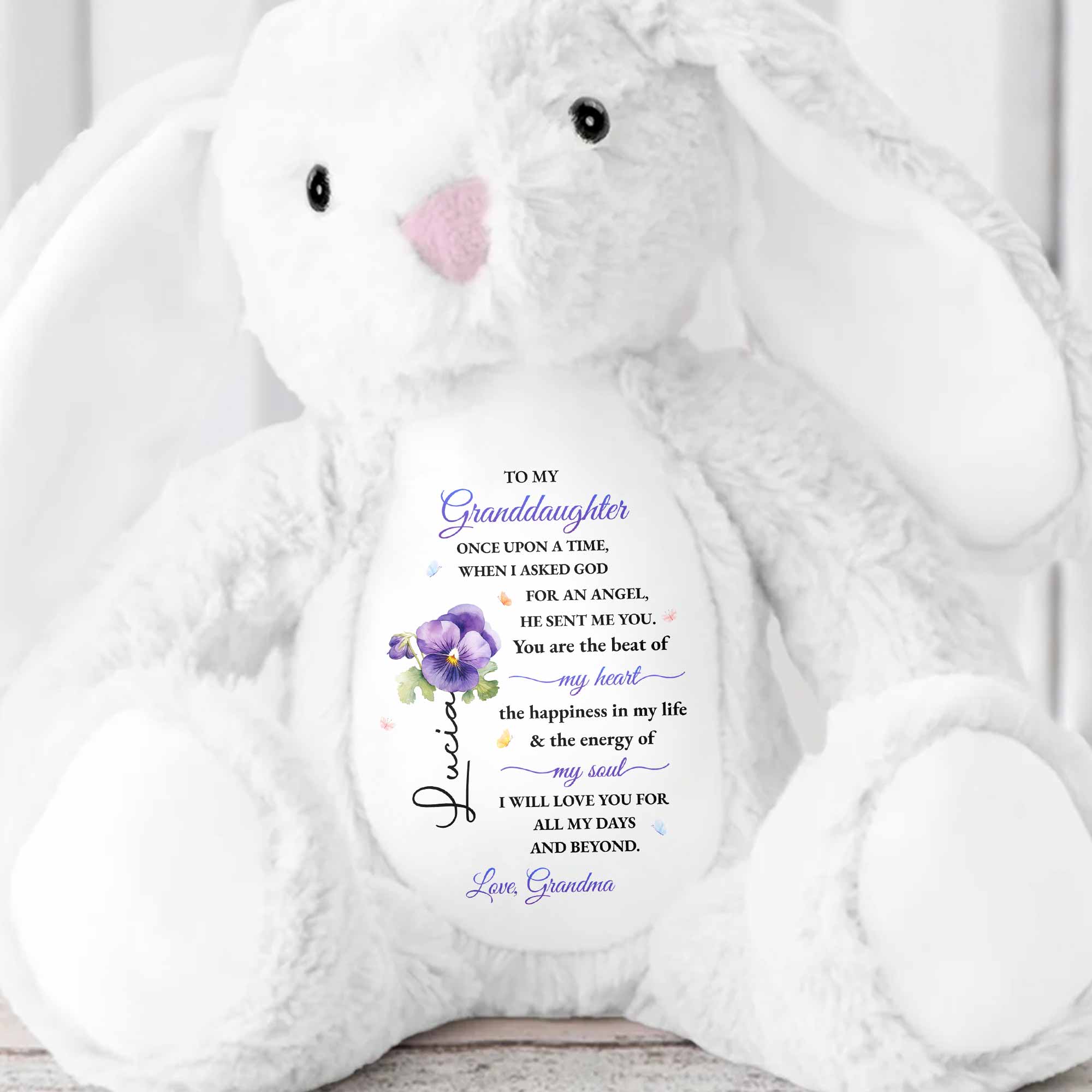 To My Granddaughter, Once Upon A Time With Flowers - Personalized Stuffed Bunny - GDT599_BUN