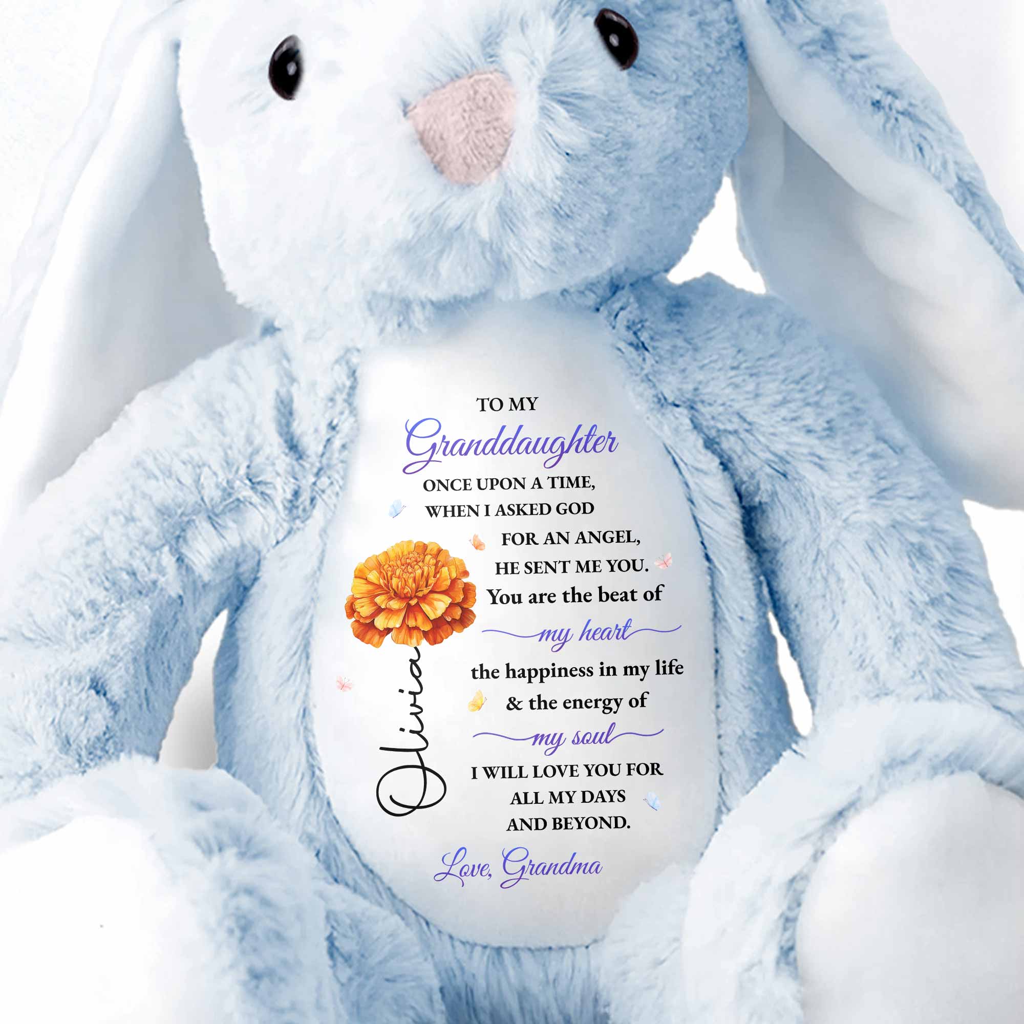 To My Granddaughter, Once Upon A Time With Flowers - Personalized Stuffed Bunny - GDT599_BUN