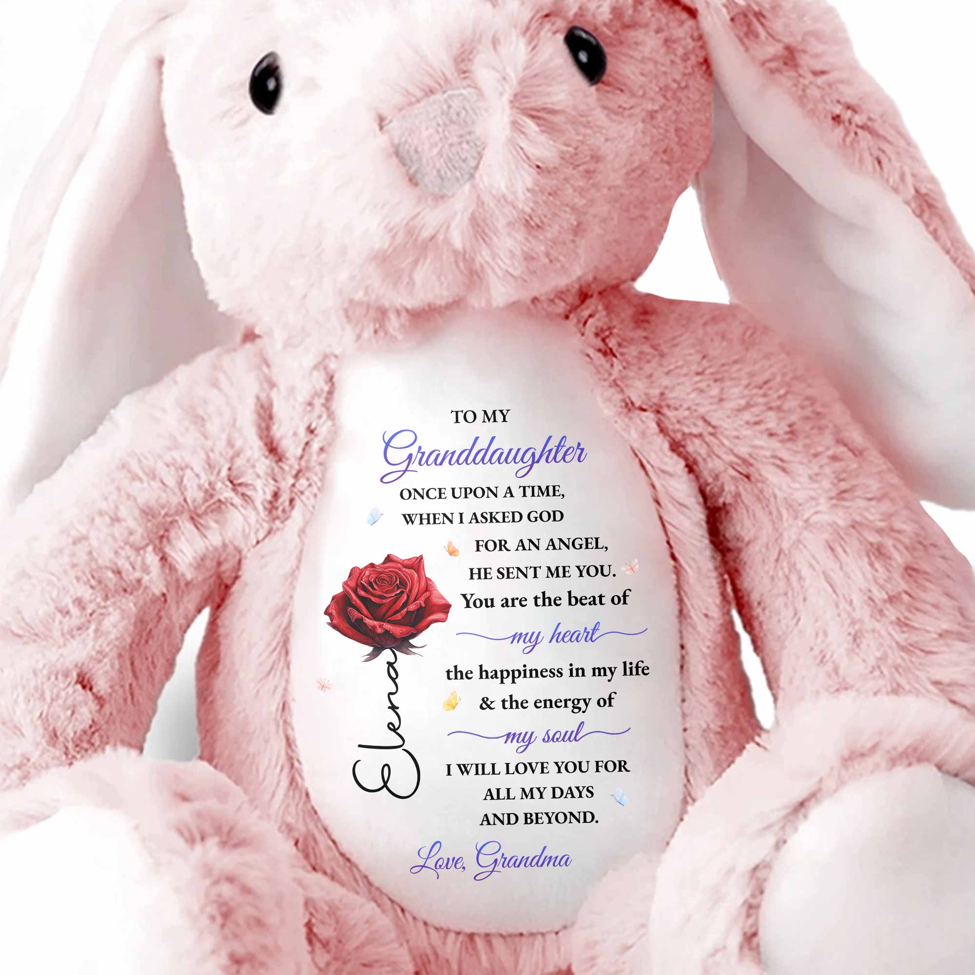 To My Granddaughter, Once Upon A Time With Flowers - Personalized Stuffed Bunny - GDT599_BUN