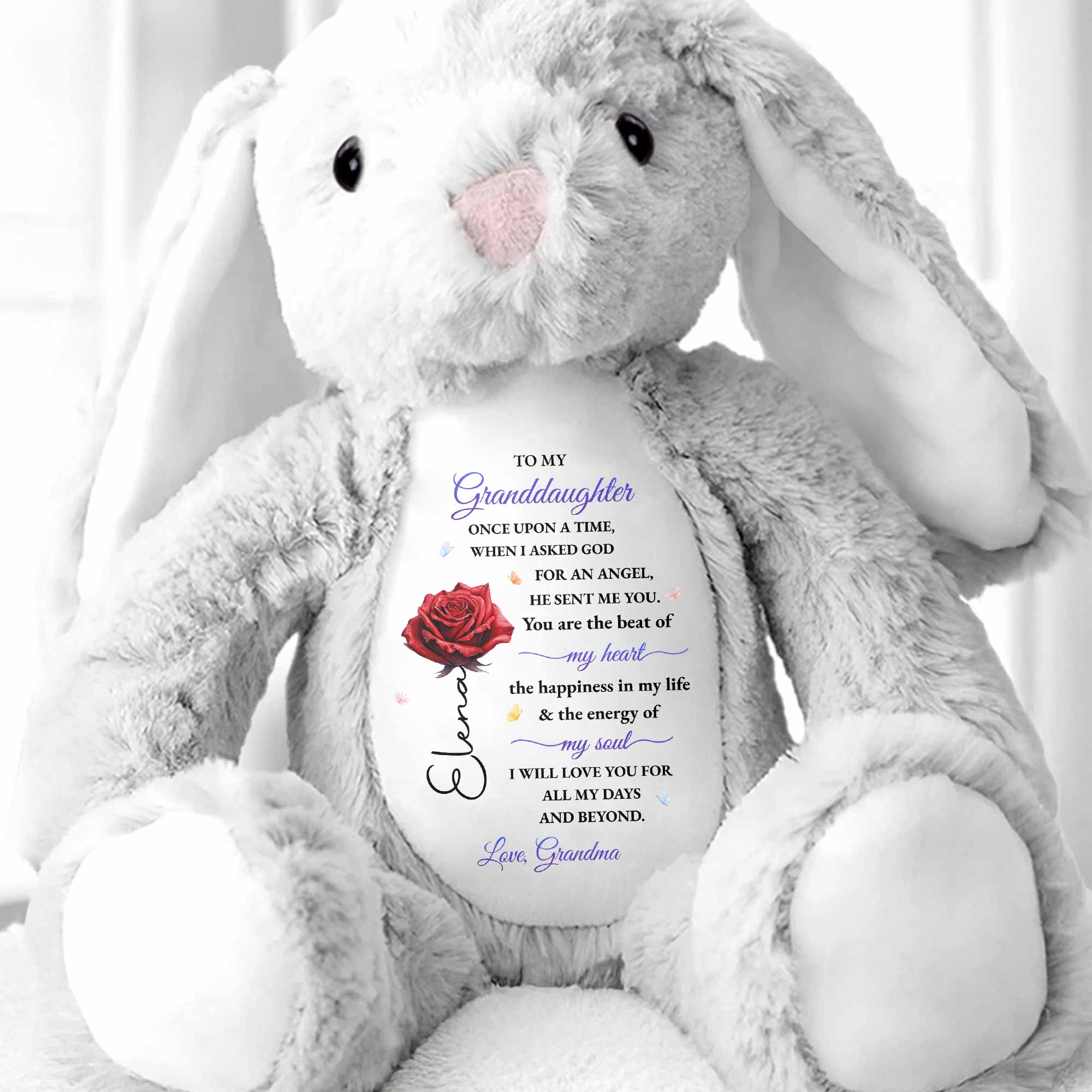 To My Granddaughter, Once Upon A Time With Flowers - Personalized Stuffed Bunny - GDT599_BUN