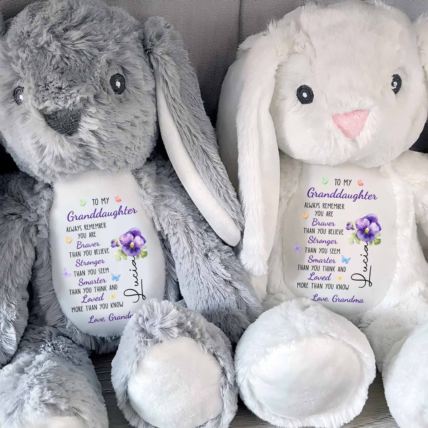 To My Granddaughter, Always Remember, Flowers - Personalized Stuffed Bunny - GDT600_BUN