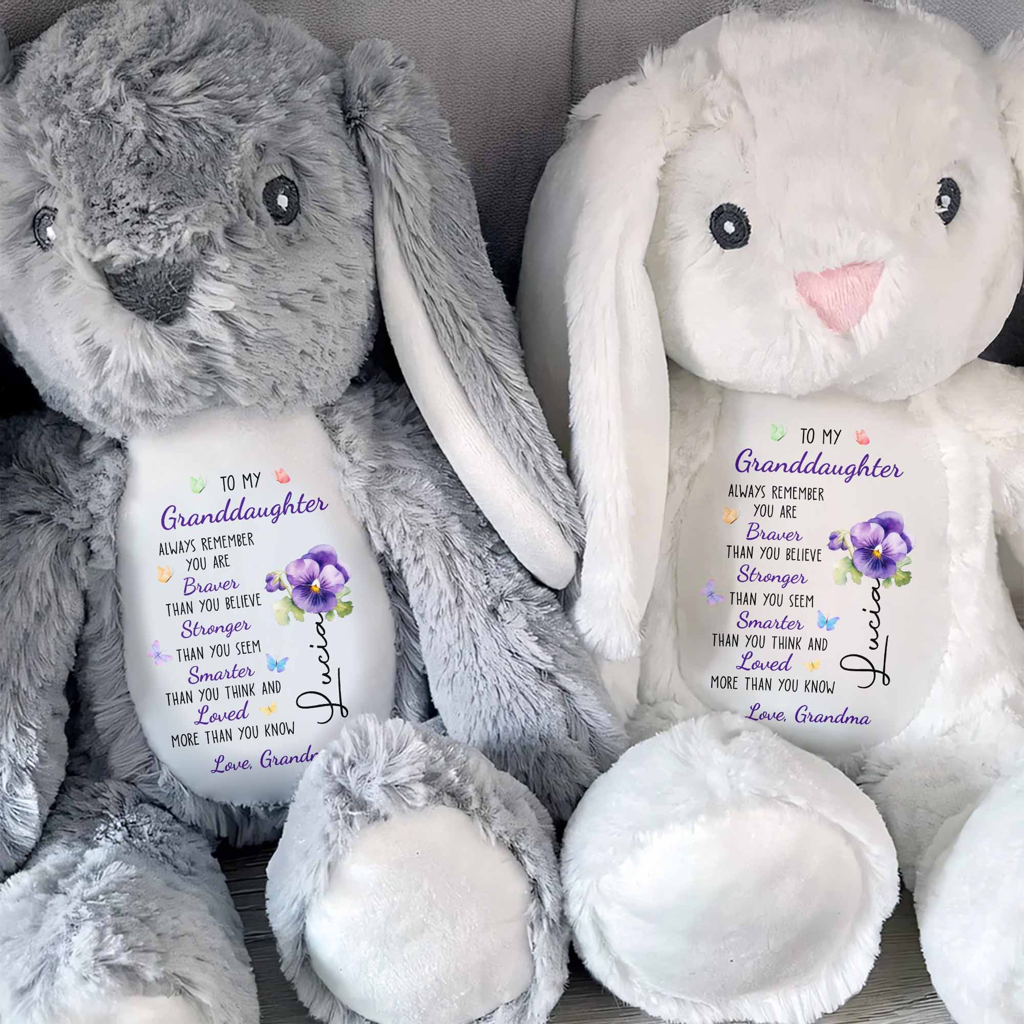 To My Granddaughter, Always Remember, Flowers - Personalized Stuffed Bunny - GDT600_BUN
