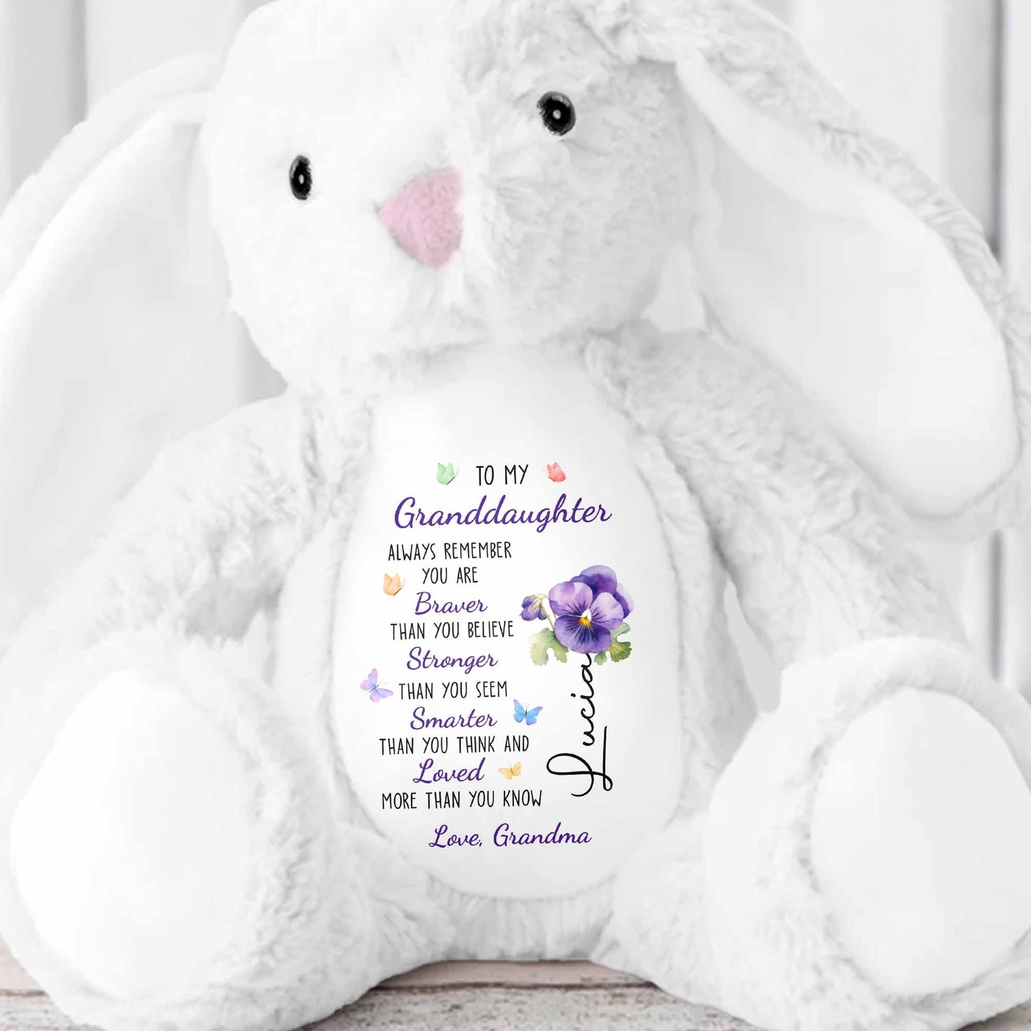 To My Granddaughter, Always Remember, Flowers - Personalized Stuffed Bunny - GDT600_BUN
