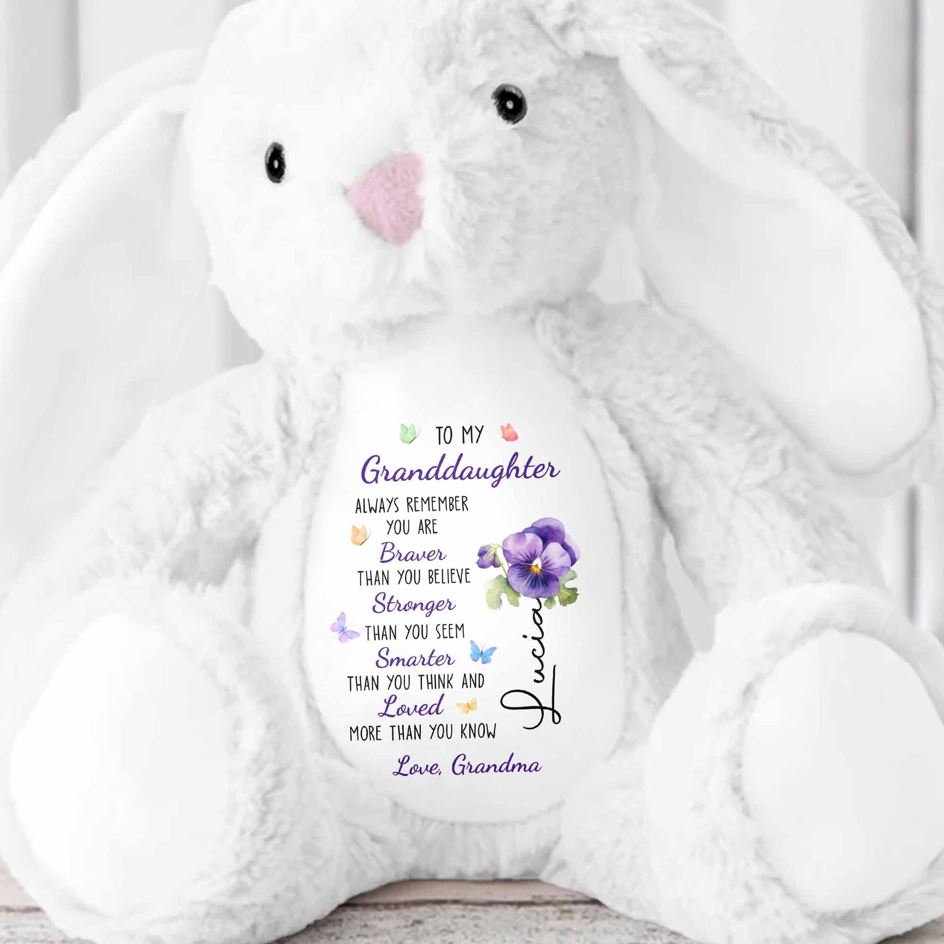 To My Granddaughter, Always Remember, Flowers - Personalized Stuffed Bunny - GDT600_BUN