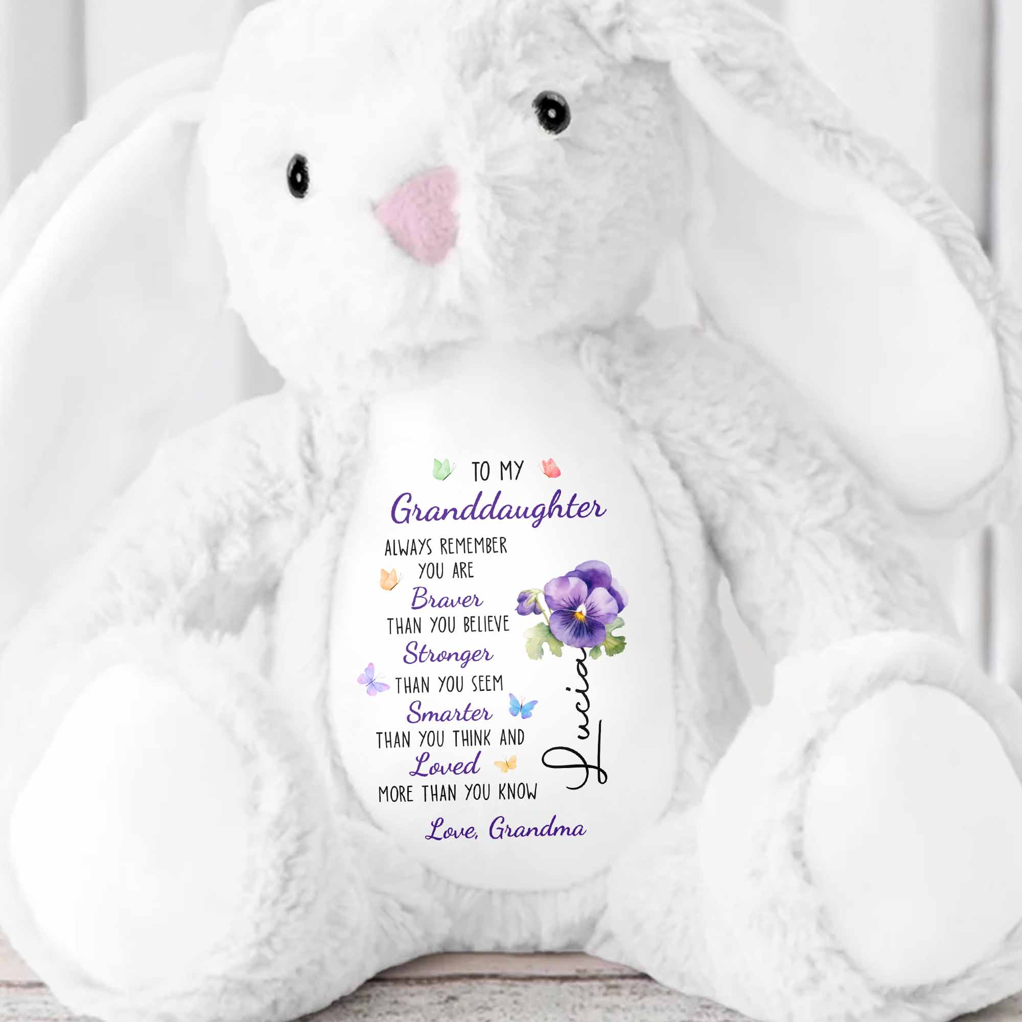 To My Granddaughter, Always Remember, Flowers - Personalized Stuffed Bunny - GDT600_BUN