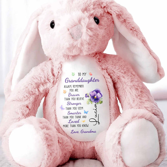 To My Granddaughter, Always Remember, Flowers - Personalized Stuffed Bunny - GDT600_BUN