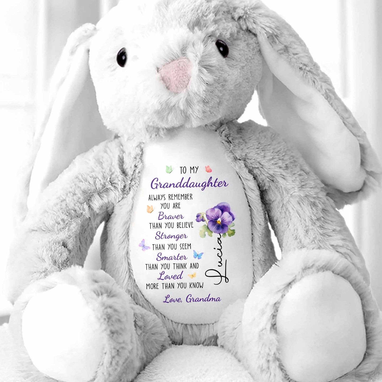 To My Granddaughter, Always Remember, Flowers - Personalized Stuffed Bunny - GDT600_BUN