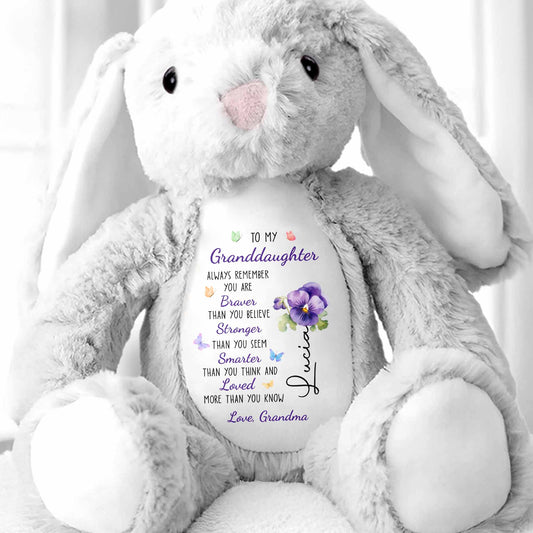 To My Granddaughter, Always Remember, Flowers - Personalized Stuffed Bunny - GDT600_BUN