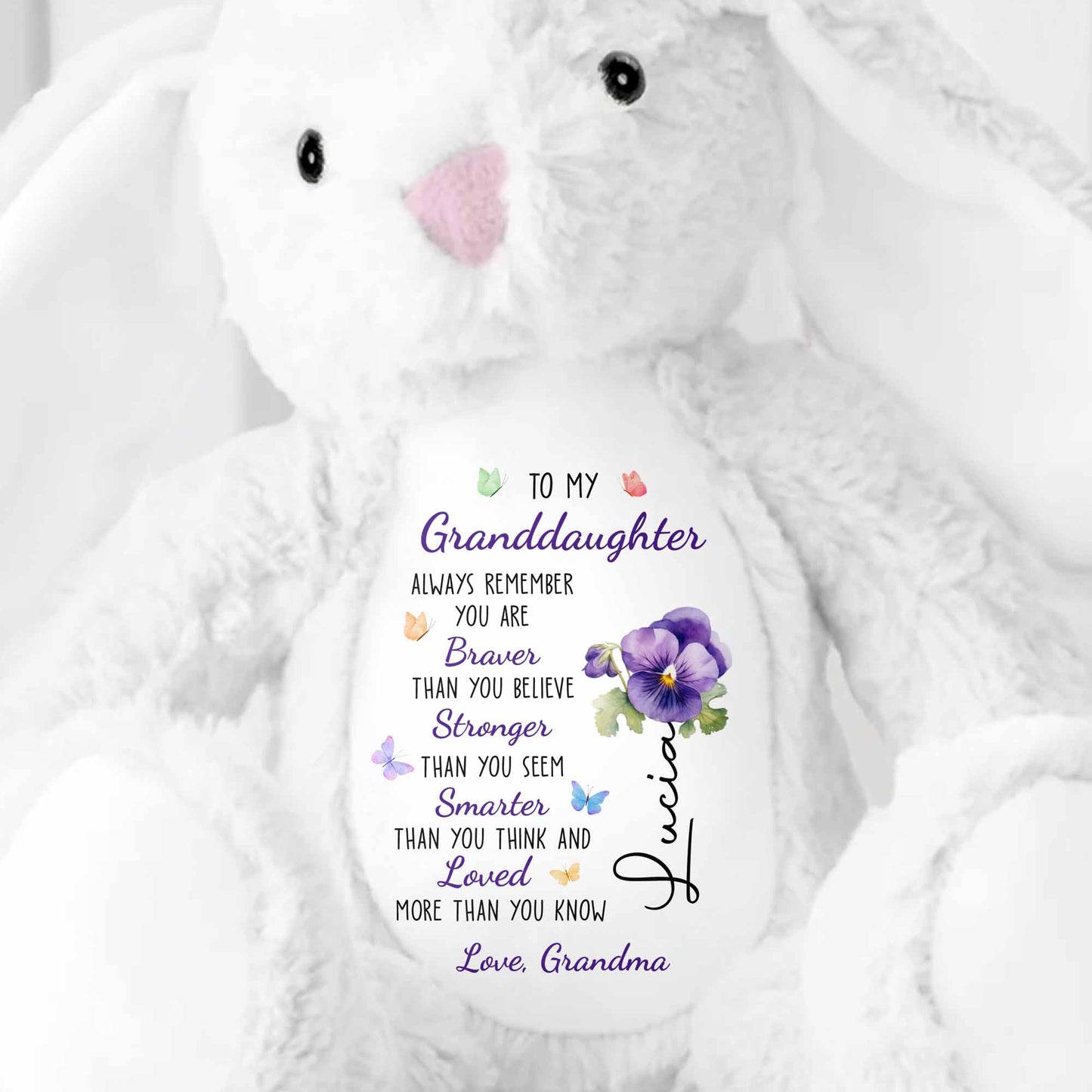 To My Granddaughter, Always Remember, Flowers - Personalized Stuffed Bunny - GDT600_BUN