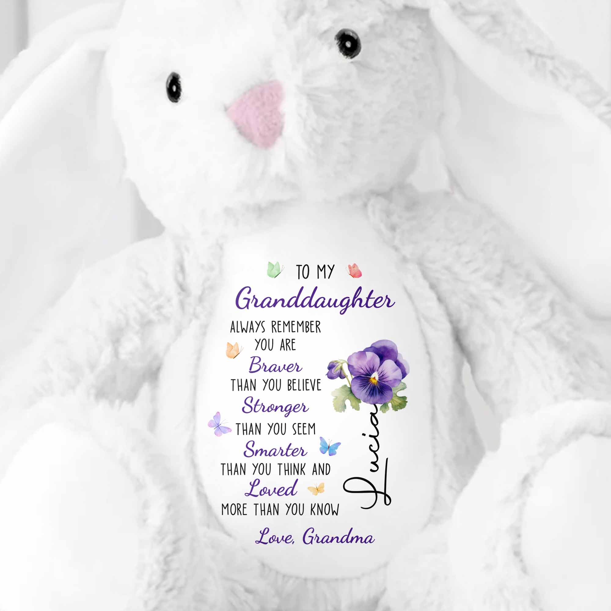 To My Granddaughter, Always Remember, Flowers - Personalized Stuffed Bunny - GDT600_BUN