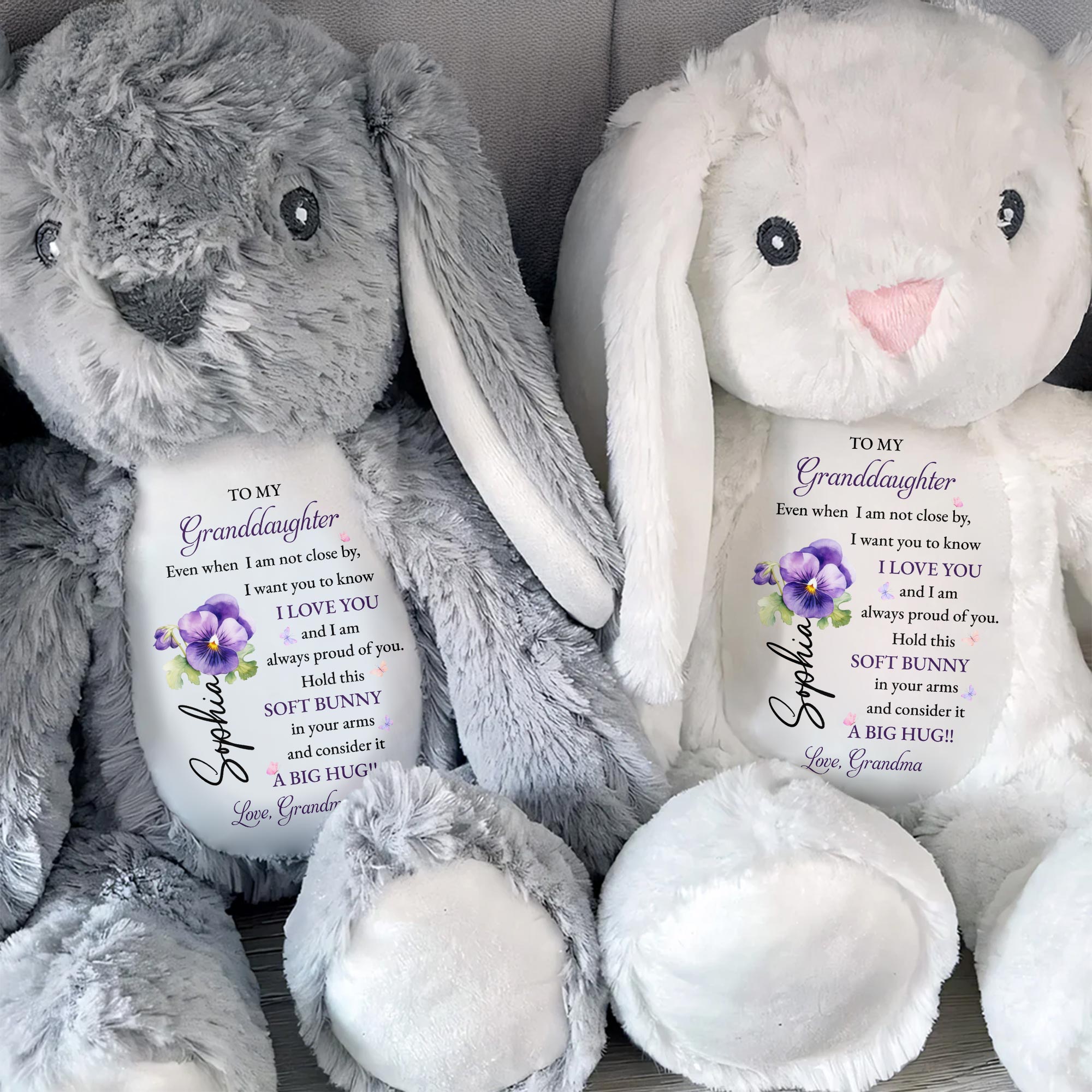 To My Granddaughter, Soft Bunny in Your Arms - Personalized Stuffed Bunny - GDT602_BUN