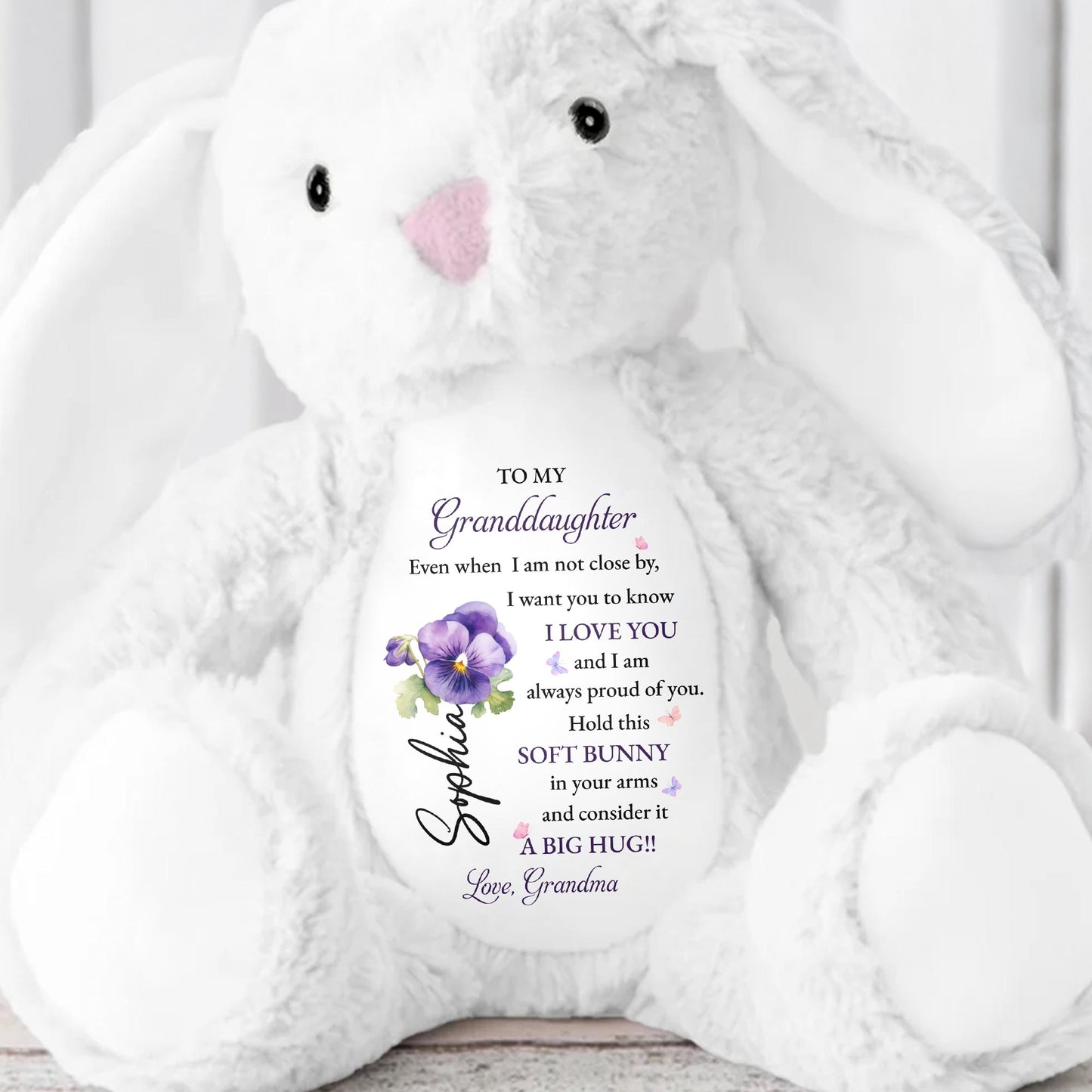 To My Granddaughter, Soft Bunny in Your Arms - Personalized Stuffed Bunny - GDT602_BUN