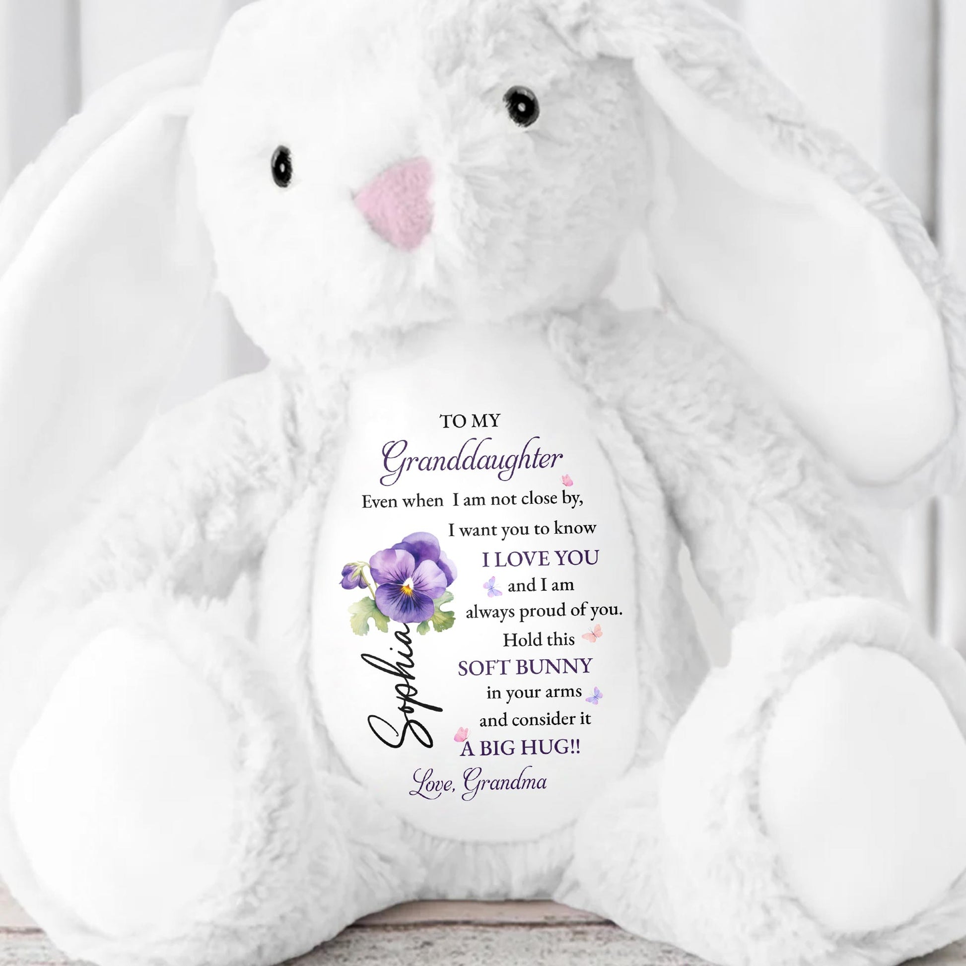 To My Granddaughter, Soft Bunny in Your Arms - Personalized Stuffed Bunny - GDT602_BUN