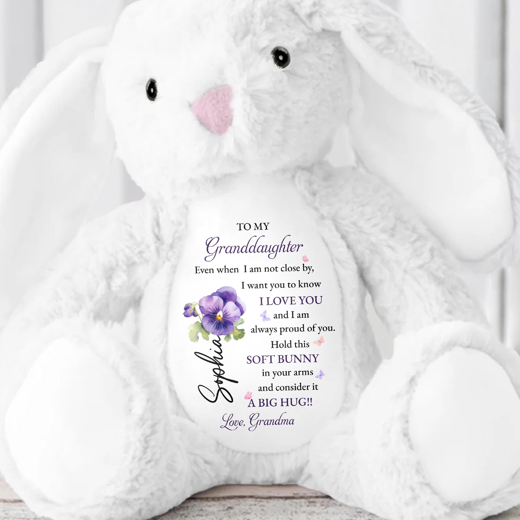 To My Granddaughter, Soft Bunny in Your Arms - Personalized Stuffed Bunny - GDT602_BUN