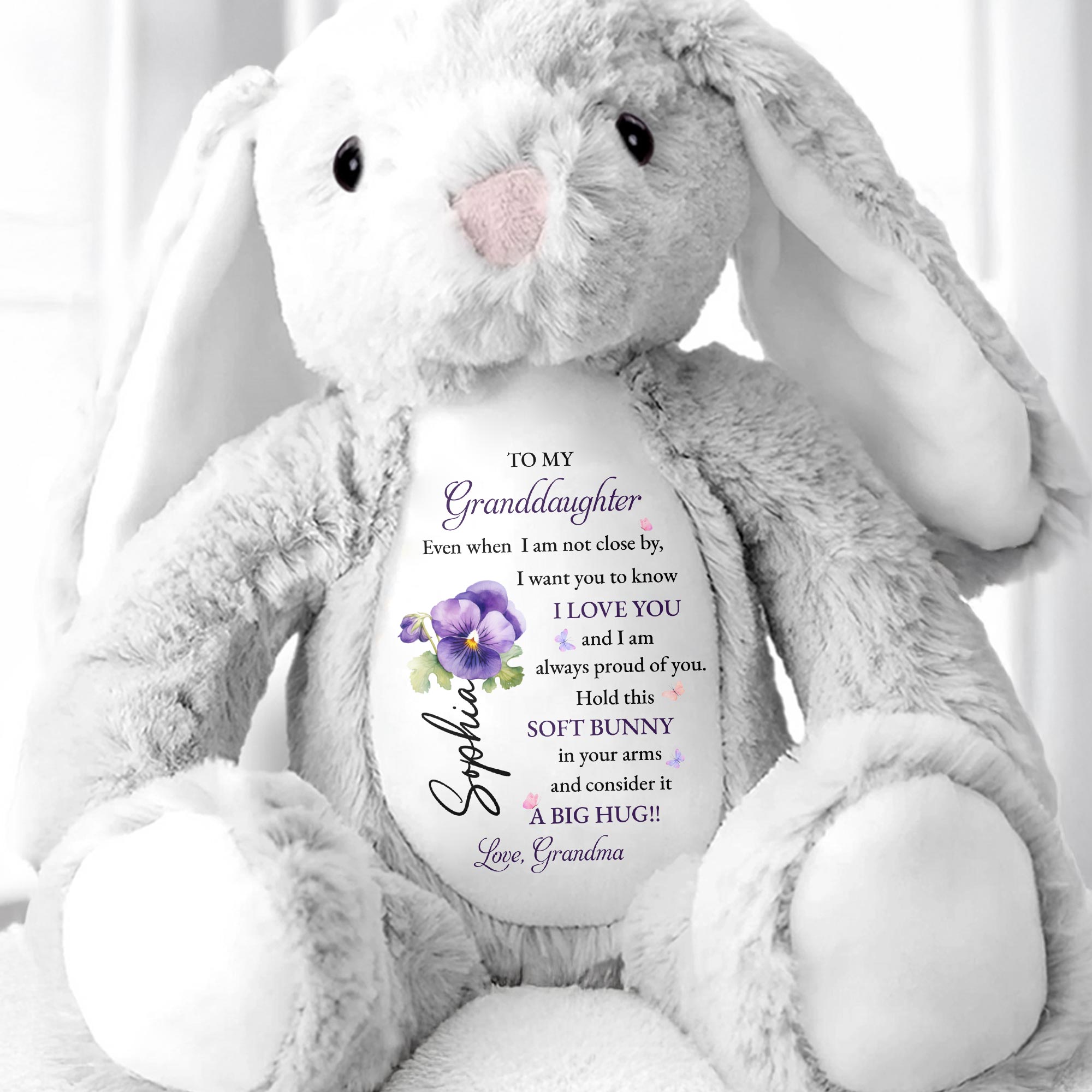 To My Granddaughter, Soft Bunny in Your Arms - Personalized Stuffed Bunny - GDT602_BUN