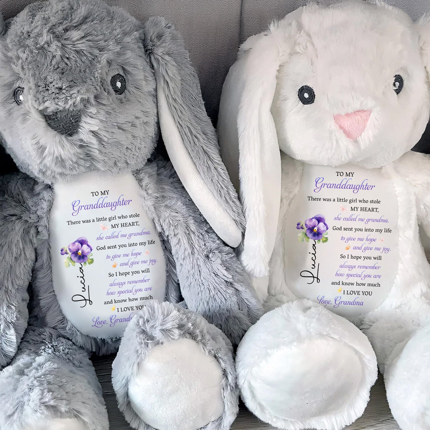 To My Granddaughter, Plush Bunny With Purple Flowers - Personalized Stuffed Bunny - GDT606_BUN