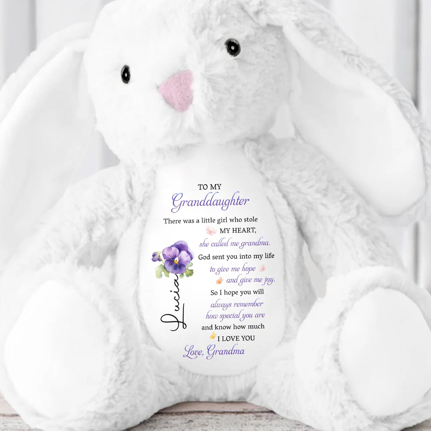 To My Granddaughter, Plush Bunny With Purple Flowers - Personalized Stuffed Bunny - GDT606_BUN