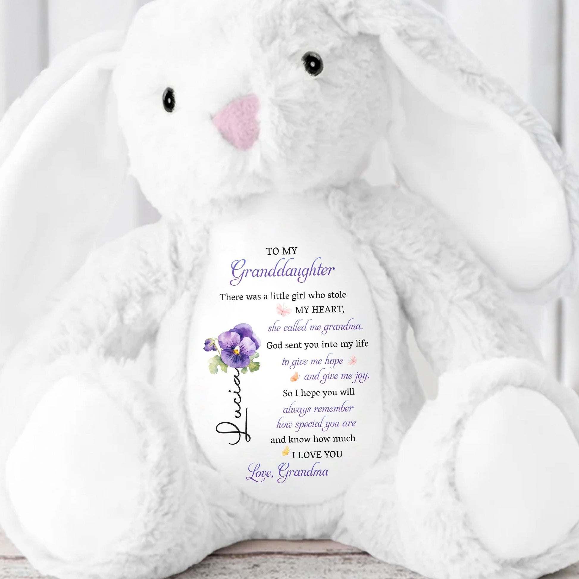 To My Granddaughter, Plush Bunny With Purple Flowers - Personalized Stuffed Bunny - GDT606_BUN