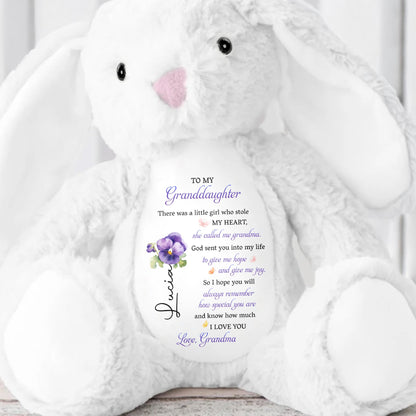To My Granddaughter, Plush Bunny With Purple Flowers - Personalized Stuffed Bunny - GDT606_BUN