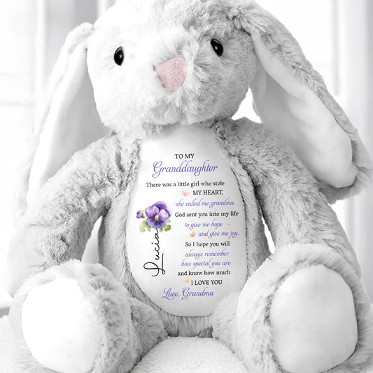 To My Granddaughter, Plush Bunny With Purple Flowers - Personalized Stuffed Bunny - GDT606_BUN