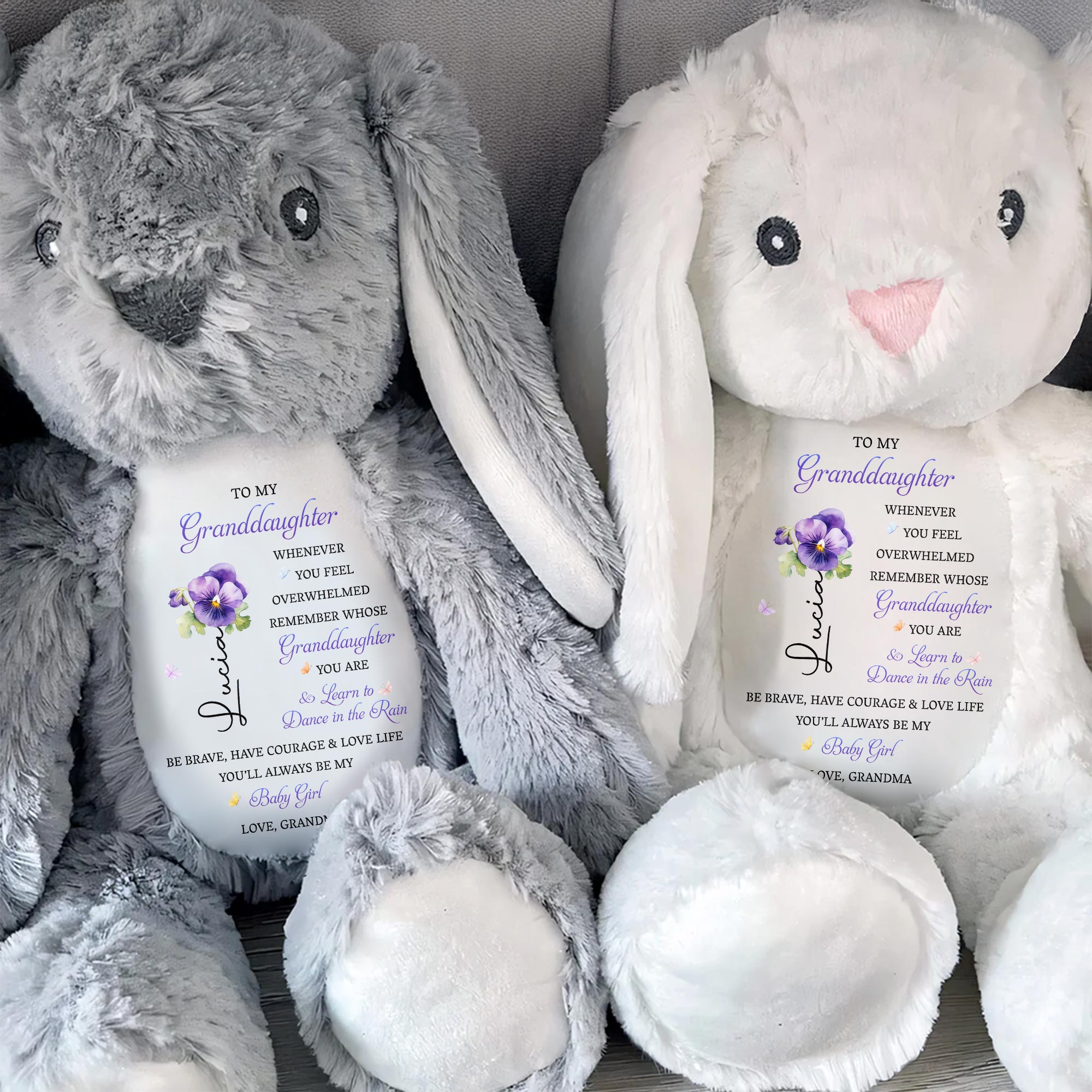To My Granddaughter, Remember Whose You Are, Flowers - Personalized Stuffed Bunny - GDT608_BUN