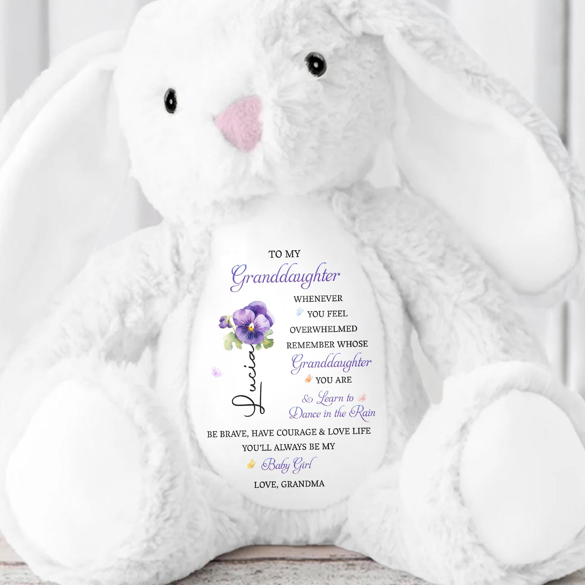 To My Granddaughter, Remember Whose You Are, Flowers - Personalized Stuffed Bunny - GDT608_BUN