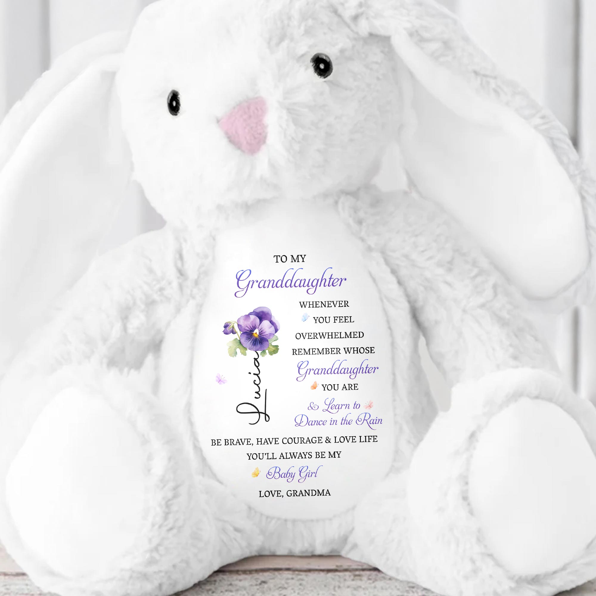 To My Granddaughter, Remember Whose You Are, Flowers - Personalized Stuffed Bunny - GDT608_BUN