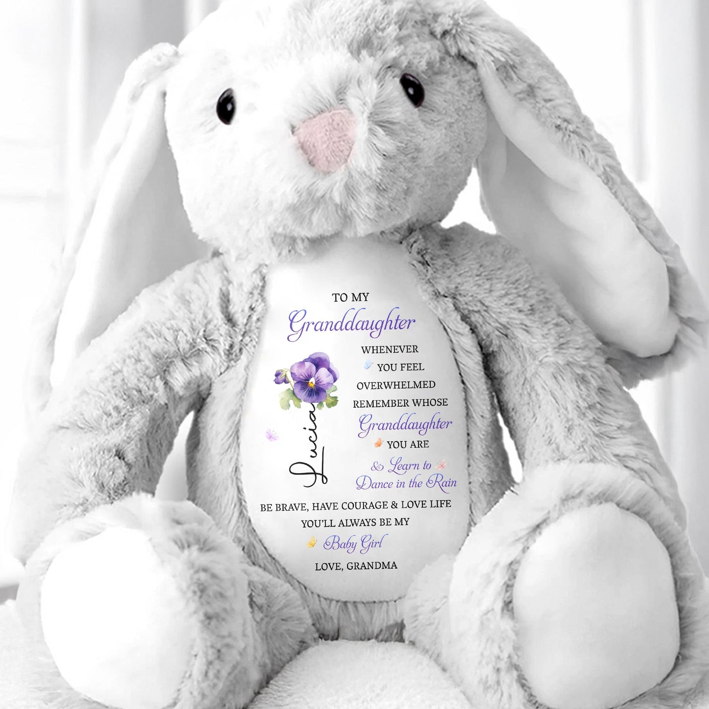 To My Granddaughter, Remember Whose You Are, Flowers - Personalized Stuffed Bunny - GDT608_BUN