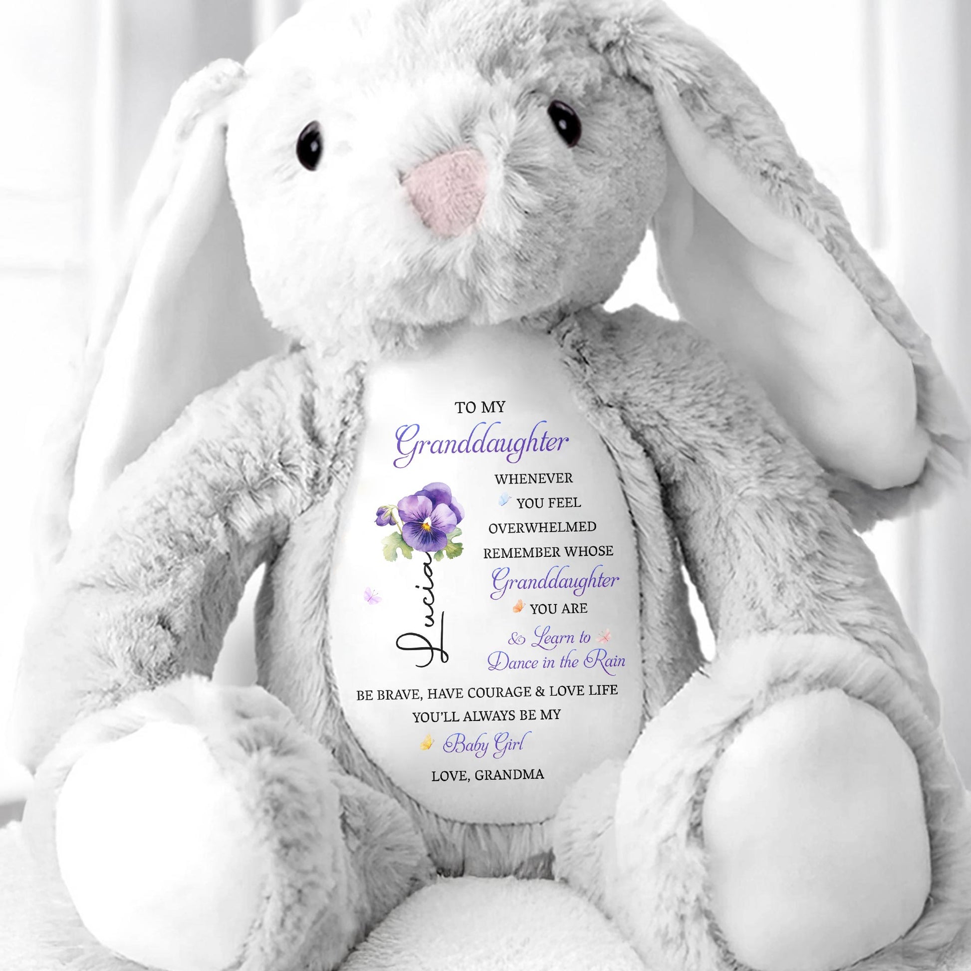 To My Granddaughter, Remember Whose You Are, Flowers - Personalized Stuffed Bunny - GDT608_BUN