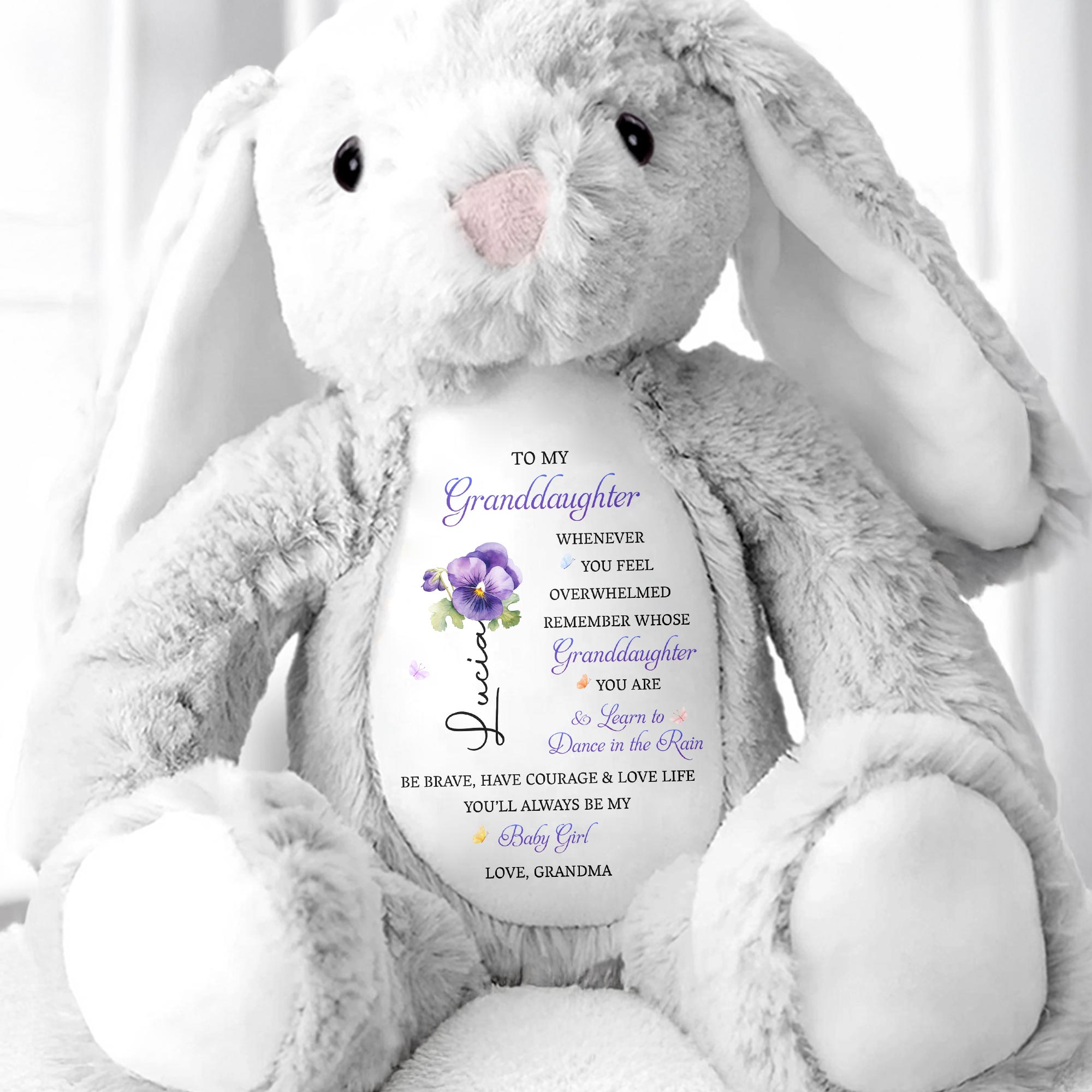 To My Granddaughter, Remember Whose You Are, Flowers - Personalized Stuffed Bunny - GDT608_BUN