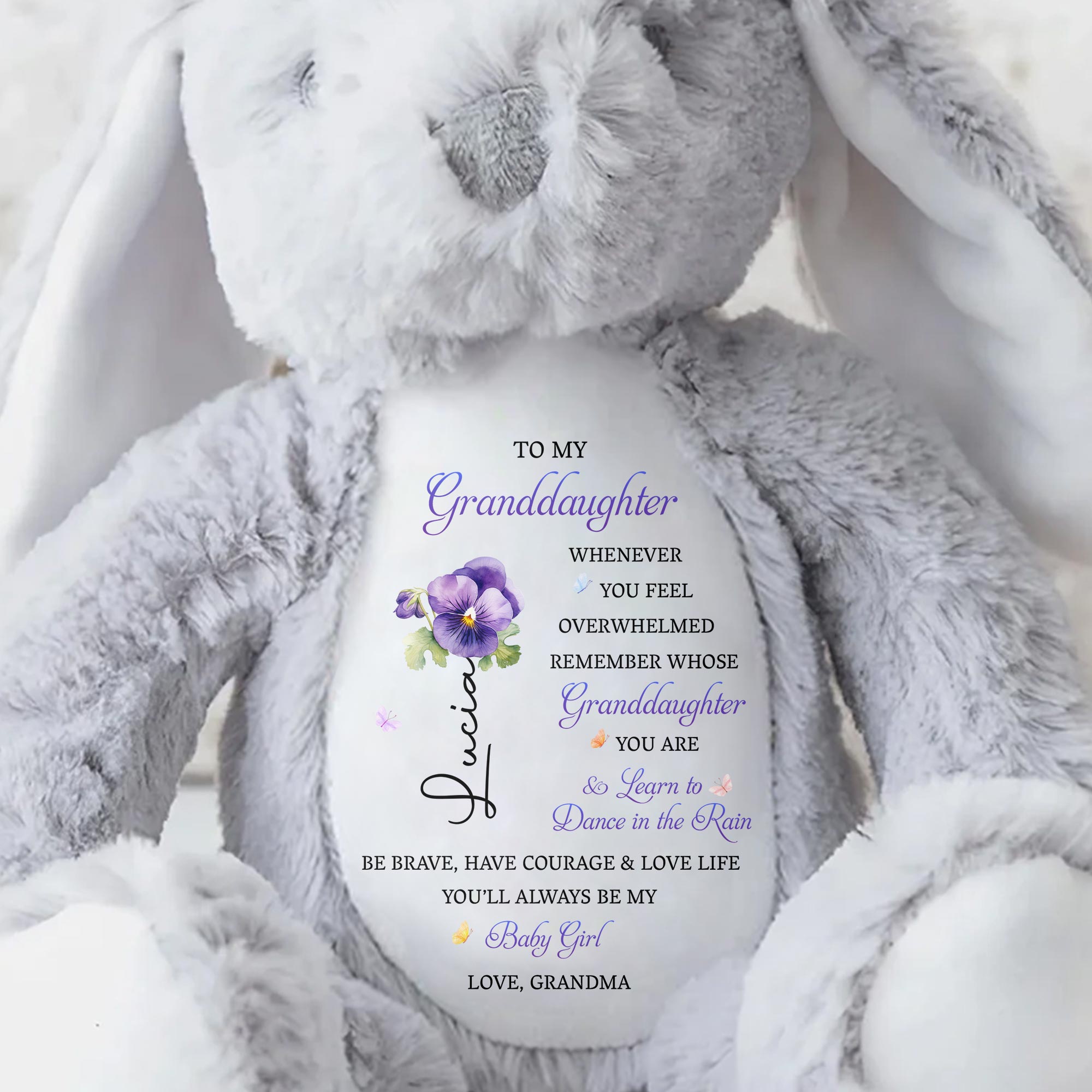 To My Granddaughter, Remember Whose You Are, Flowers - Personalized Stuffed Bunny - GDT608_BUN