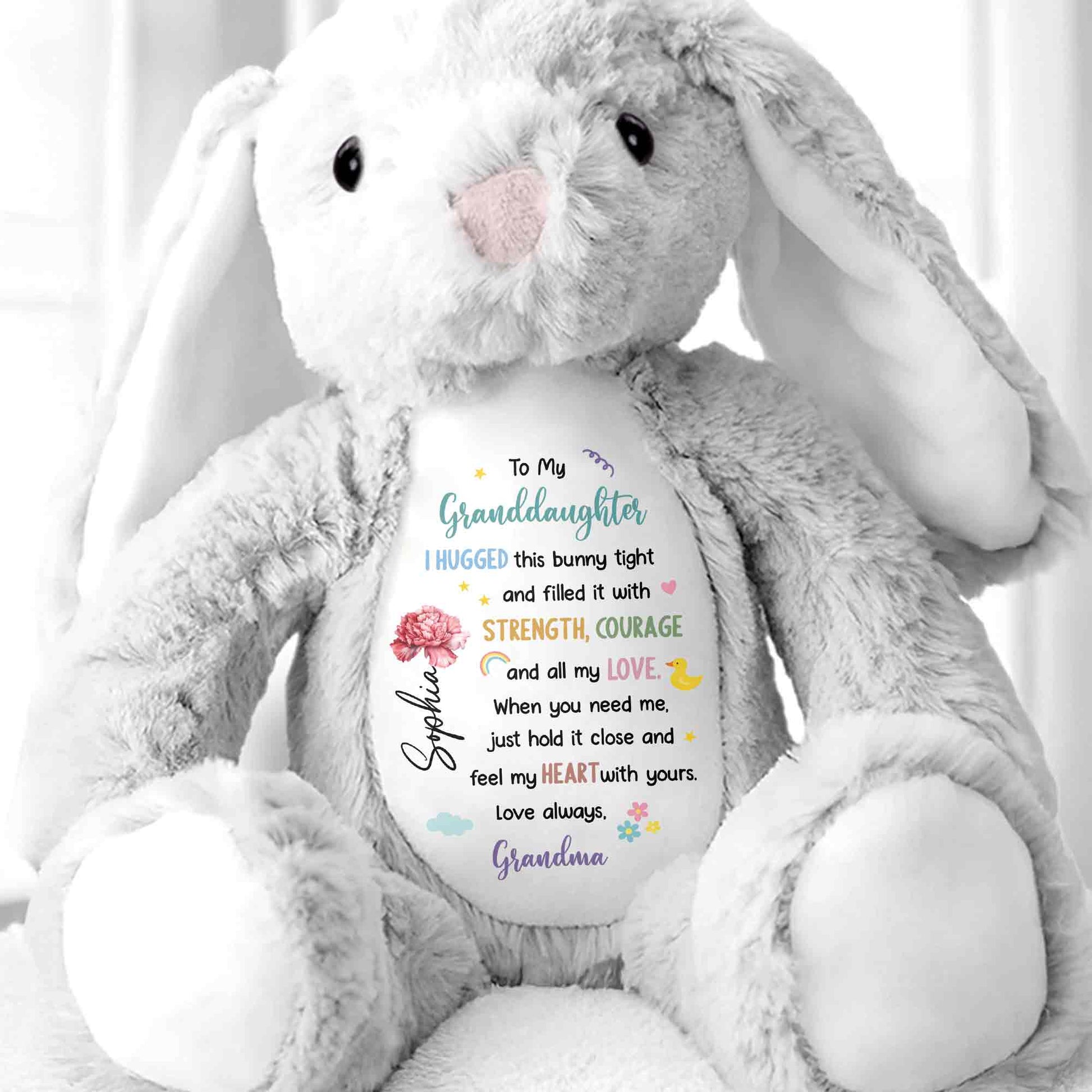 To My Granddaughter, Hugged Bunny With Love - Personalized Stuffed Bunny - GDT609_BUN