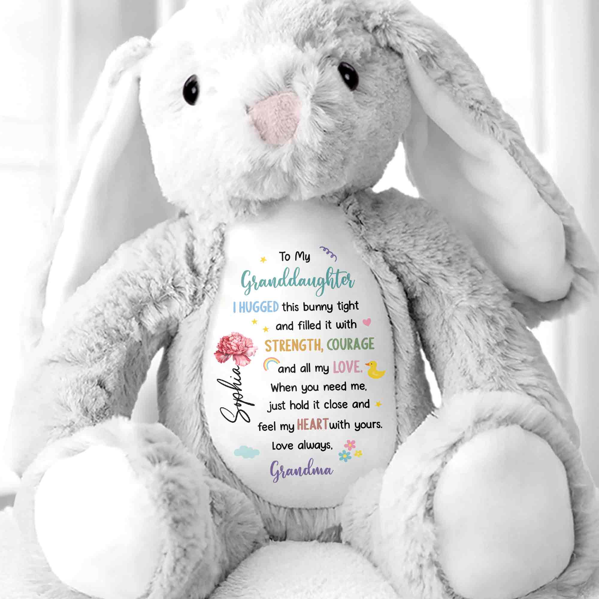 To My Granddaughter, Hugged Bunny With Love - Personalized Stuffed Bunny - GDT609_BUN