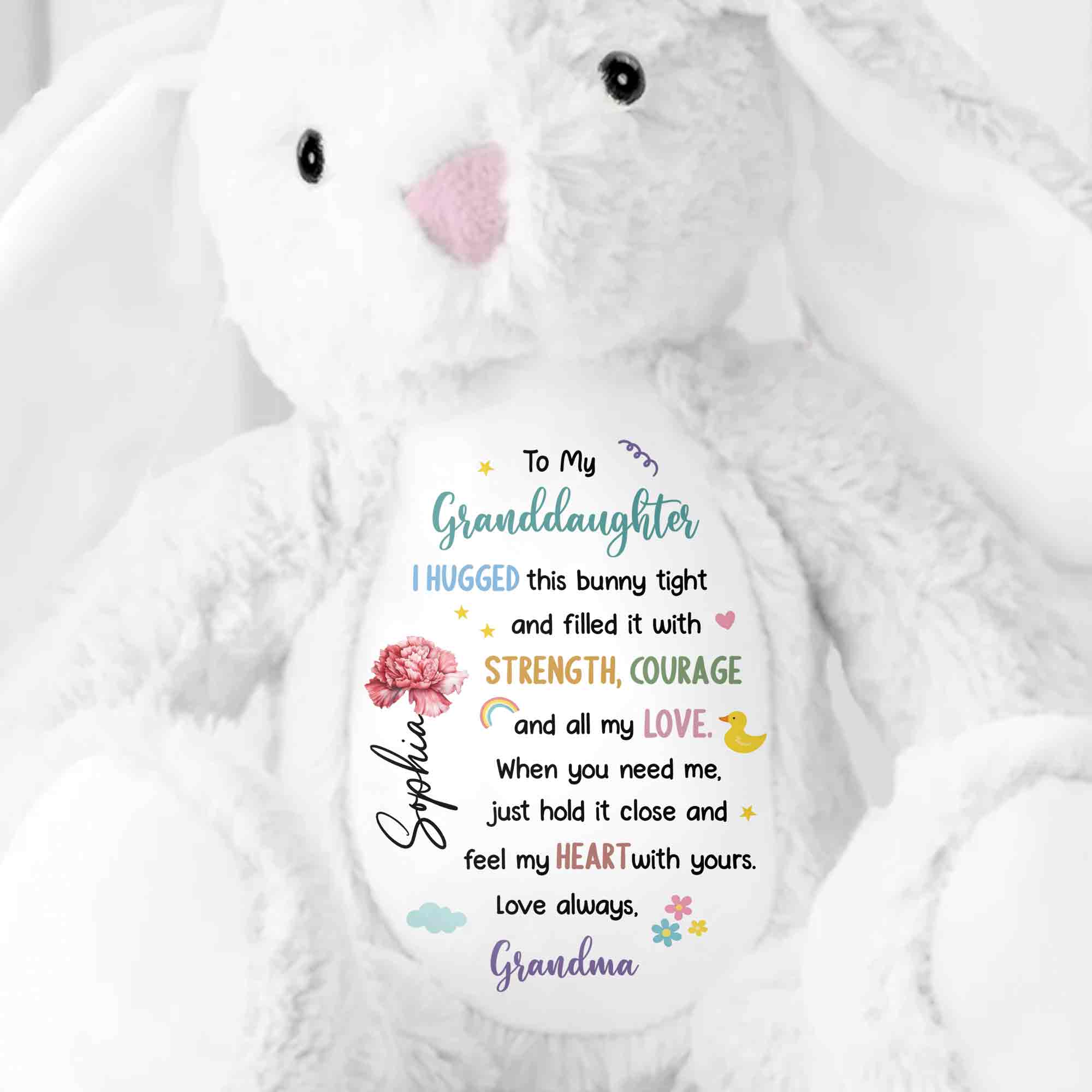 To My Granddaughter, Hugged Bunny With Love - Personalized Stuffed Bunny - GDT609_BUN