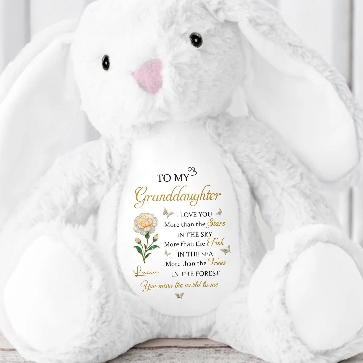 To My Granddaughter, Love Stars, Fish, and Trees - Personalized Stuffed Bunny - GDT612_BUN