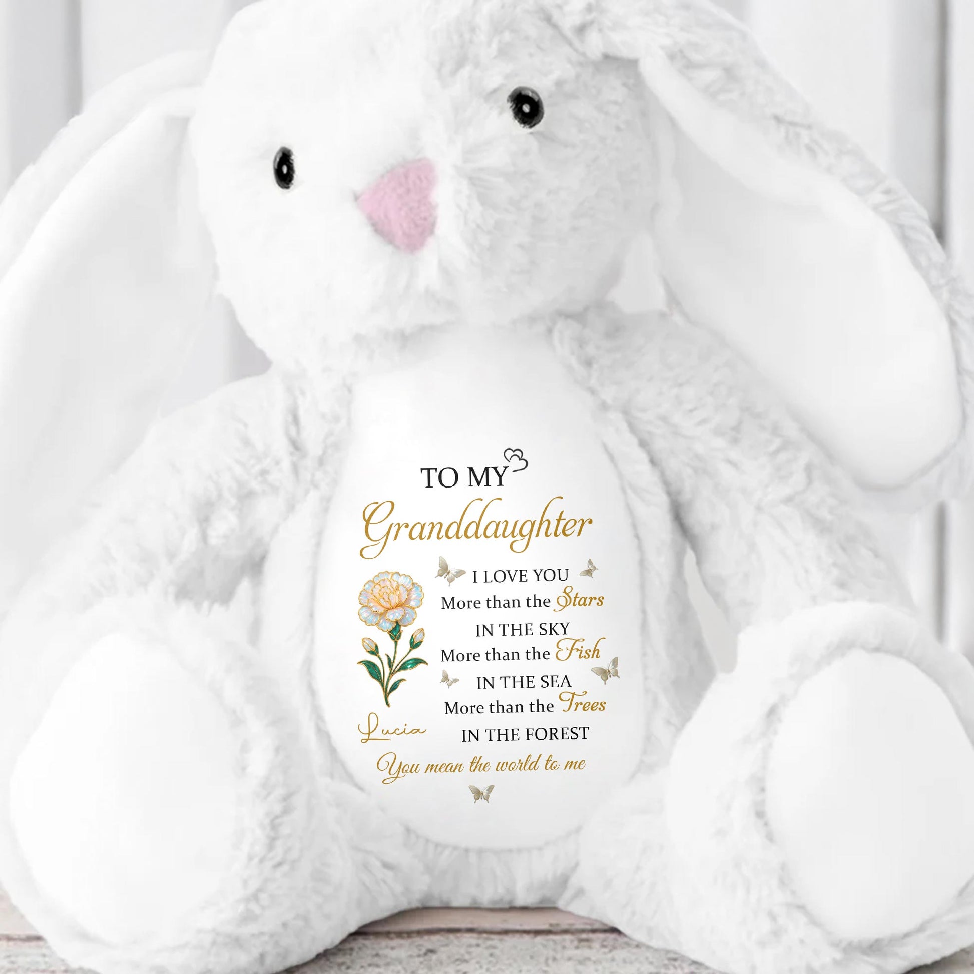 To My Granddaughter, Love Stars, Fish, and Trees - Personalized Stuffed Bunny - GDT612_BUN