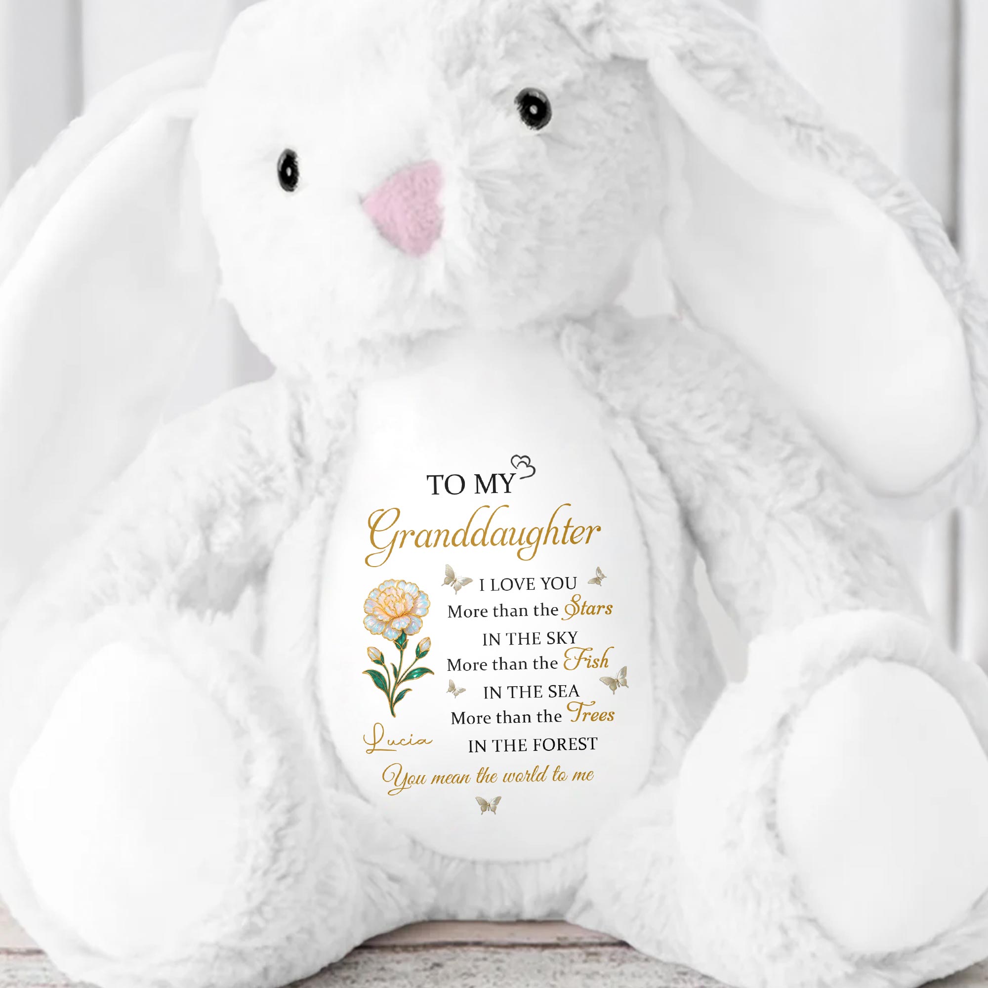 To My Granddaughter, Love Stars, Fish, and Trees - Personalized Stuffed Bunny - GDT612_BUN