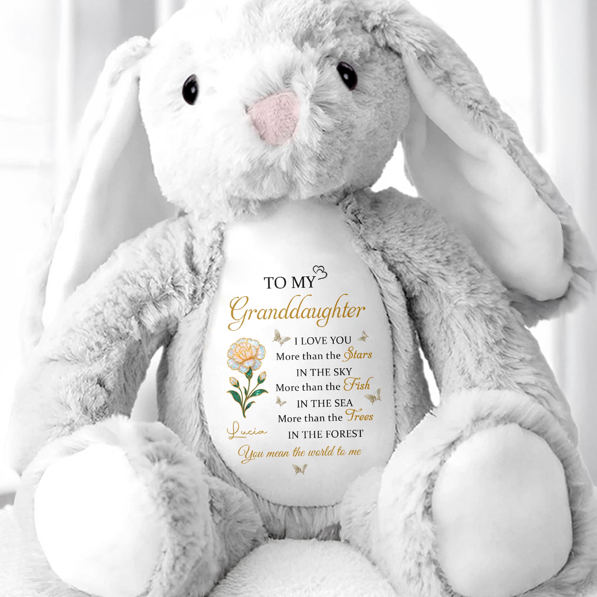 To My Granddaughter, Love Stars, Fish, and Trees - Personalized Stuffed Bunny - GDT612_BUN