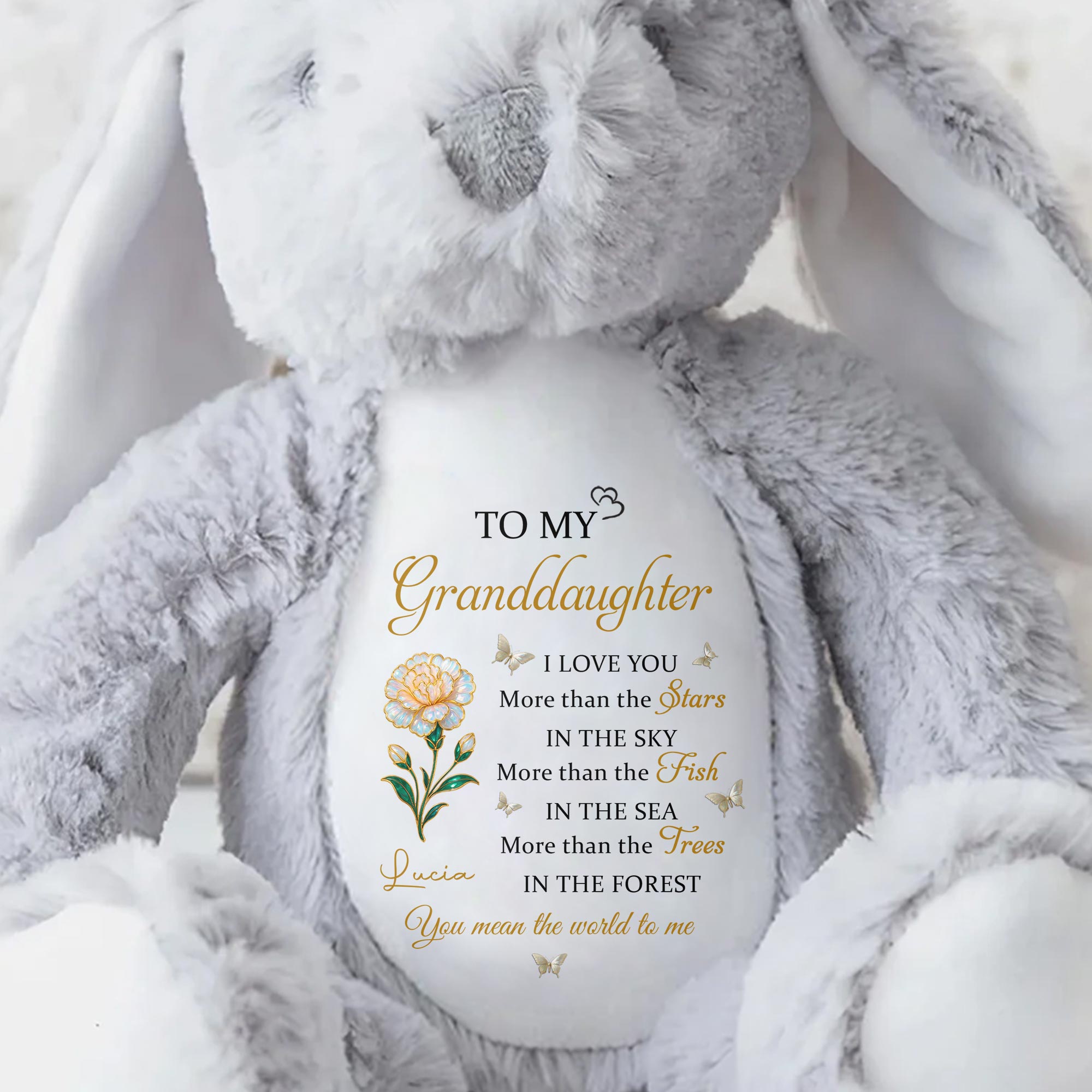 To My Granddaughter, Love Stars, Fish, and Trees - Personalized Stuffed Bunny - GDT612_BUN