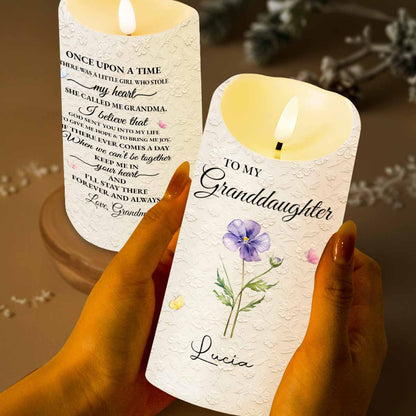 To My Granddaughter Once Upon A Time Purple Flower And Butterflies - Personalized Custom LED Candle - GDT613_LECA