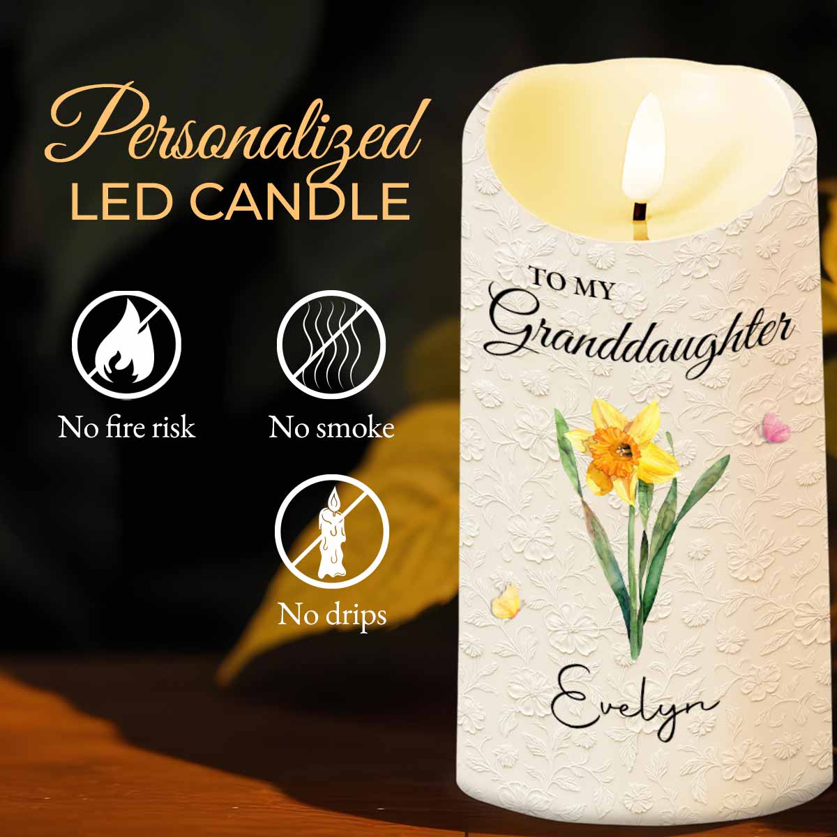 To My Granddaughter Once Upon A Time Purple Flower And Butterflies - Personalized Custom LED Candle - GDT613_LECA
