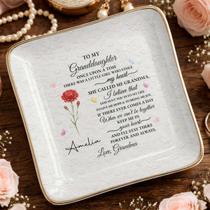 To My Granddaughter Once Upon A Time Flower Butterfly Jewelry Dish - Personalized Custom Jewelry Dish, Ceramic Dish, Square Shape - GDT613_SCRF