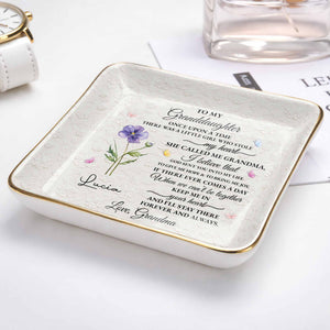 To My Granddaughter Once Upon A Time Flower Butterfly Jewelry Dish - Personalized Custom Jewelry Dish, Ceramic Dish, Square Shape - GDT613_SCRF