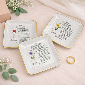 To My Granddaughter Once Upon A Time Flower Butterfly Jewelry Dish - Personalized Custom Jewelry Dish, Ceramic Dish, Square Shape - GDT613_SCRF
