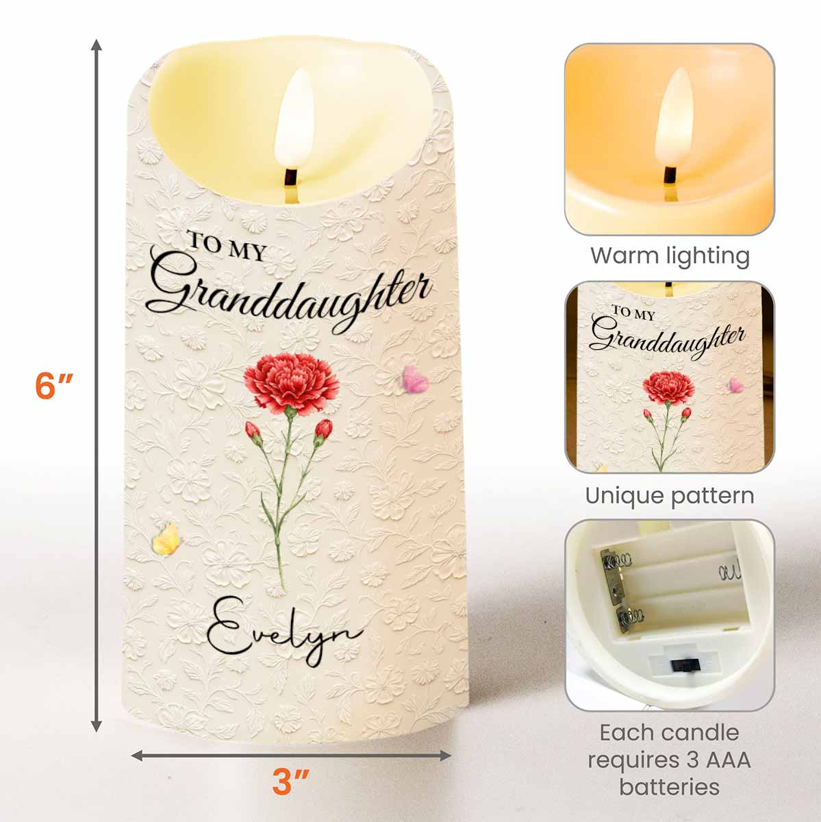 To My Granddaughter Never Forget That I Love You Flowers - Personalized Custom LED Candle - GDT614_LECA