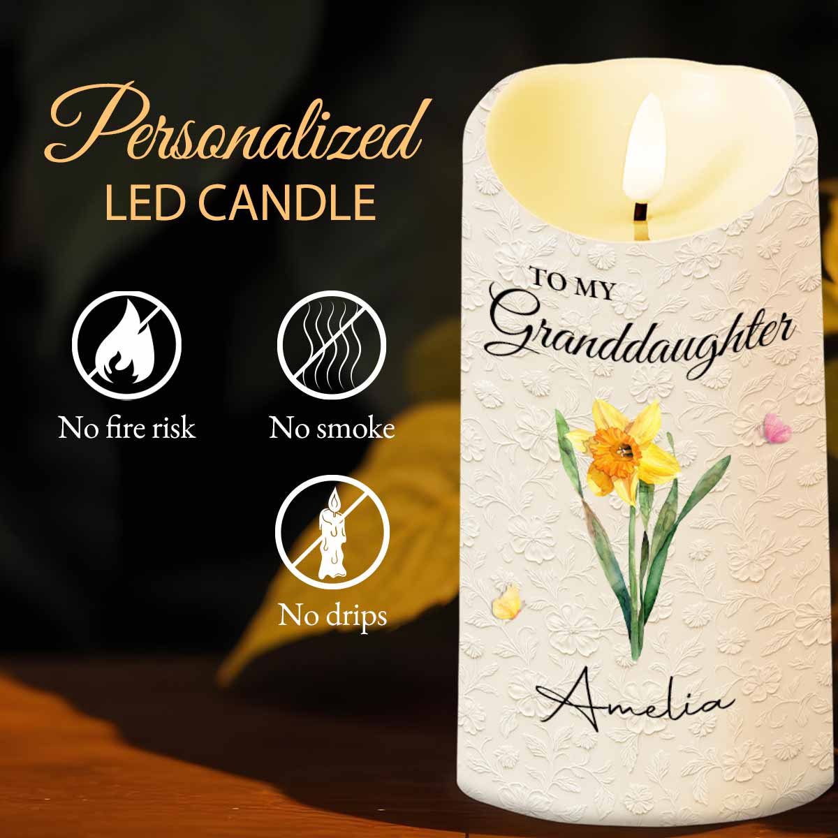 To My Granddaughter Never Forget That I Love You Flowers - Personalized Custom LED Candle - GDT614_LECA
