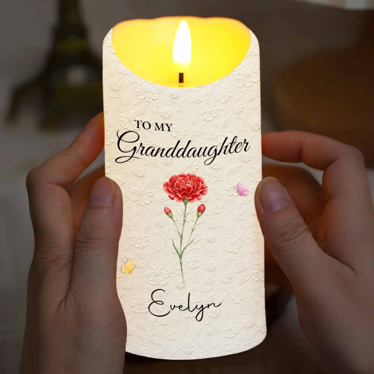 To My Granddaughter Never Forget That I Love You Flowers - Personalized Custom LED Candle - GDT614_LECA