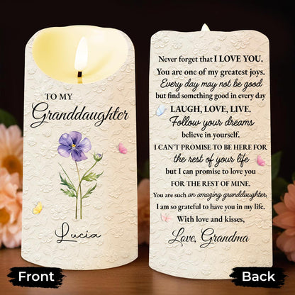 To My Granddaughter Never Forget That I Love You Flowers - Personalized Custom LED Candle - GDT614_LECA