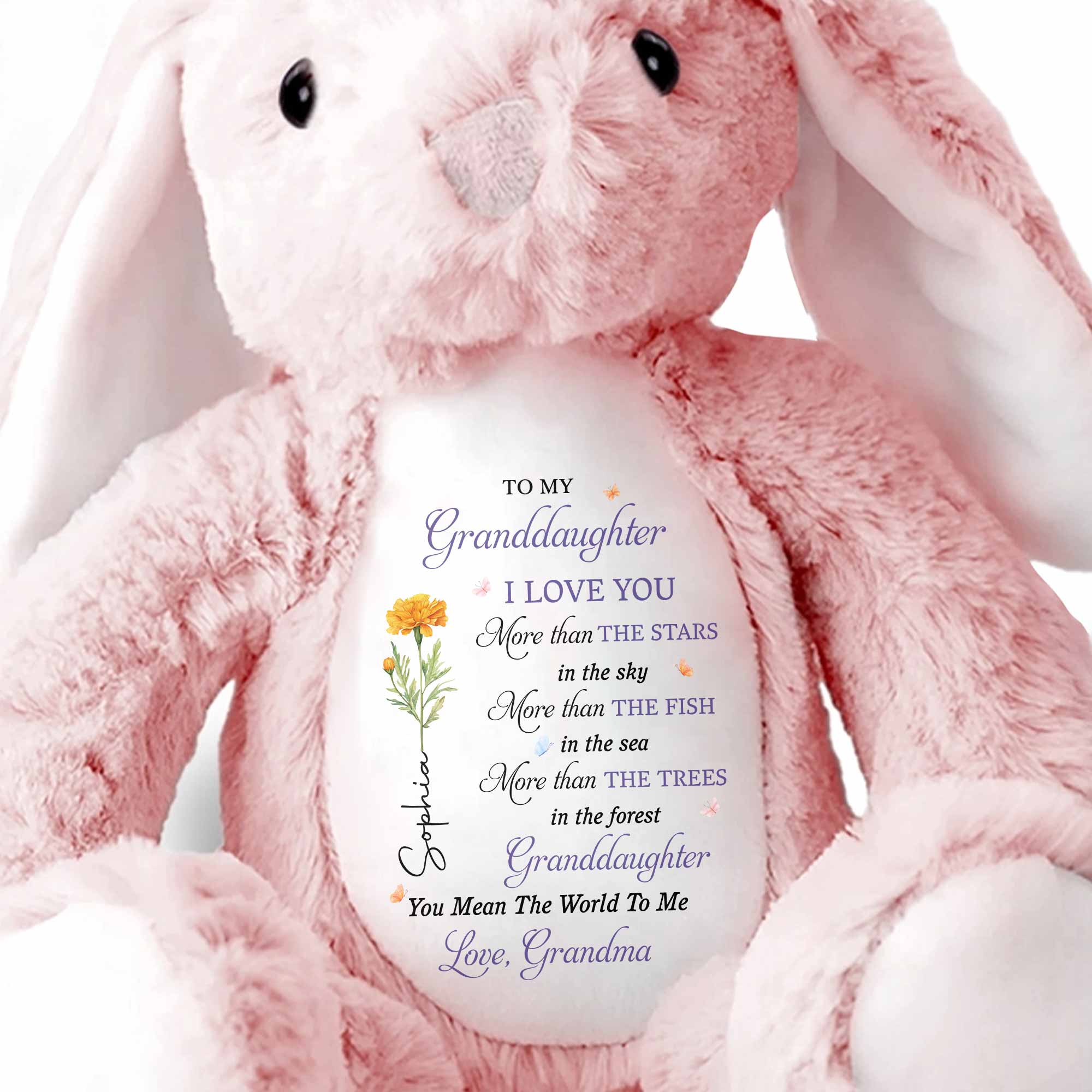 To My Granddaughter, I Love You, Flower - Personalized Stuffed Bunny - GDT616_BUN